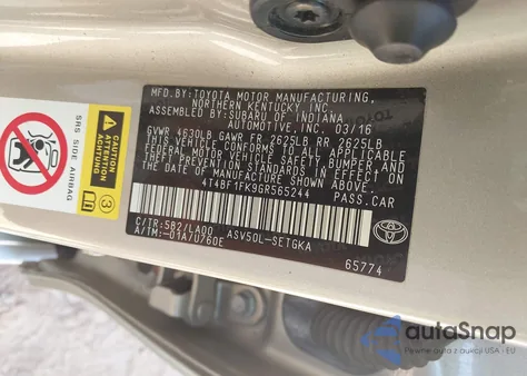 2016 Toyota Camry Xle from USA, damaged, VIN 4T4BF1FK9GR565244